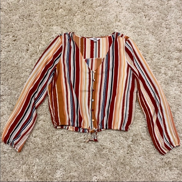 JACK BB DAKOTA | Striped Cropped Tie Front Blouse - Picture 3 of 6